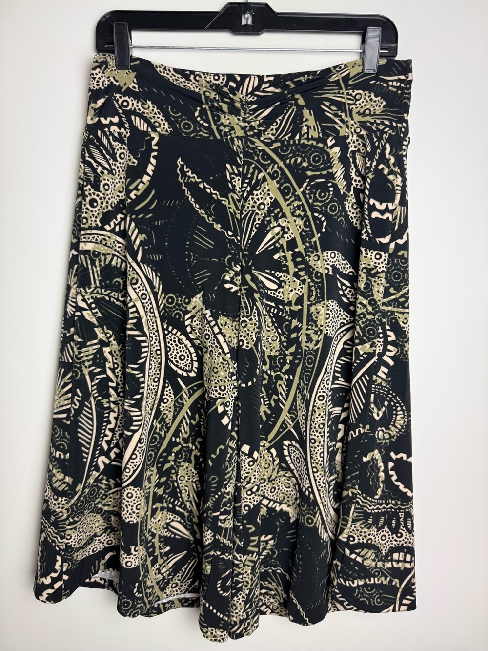 CAbi Black, Olive & Cream Patterned Scrunch Front Gauchos